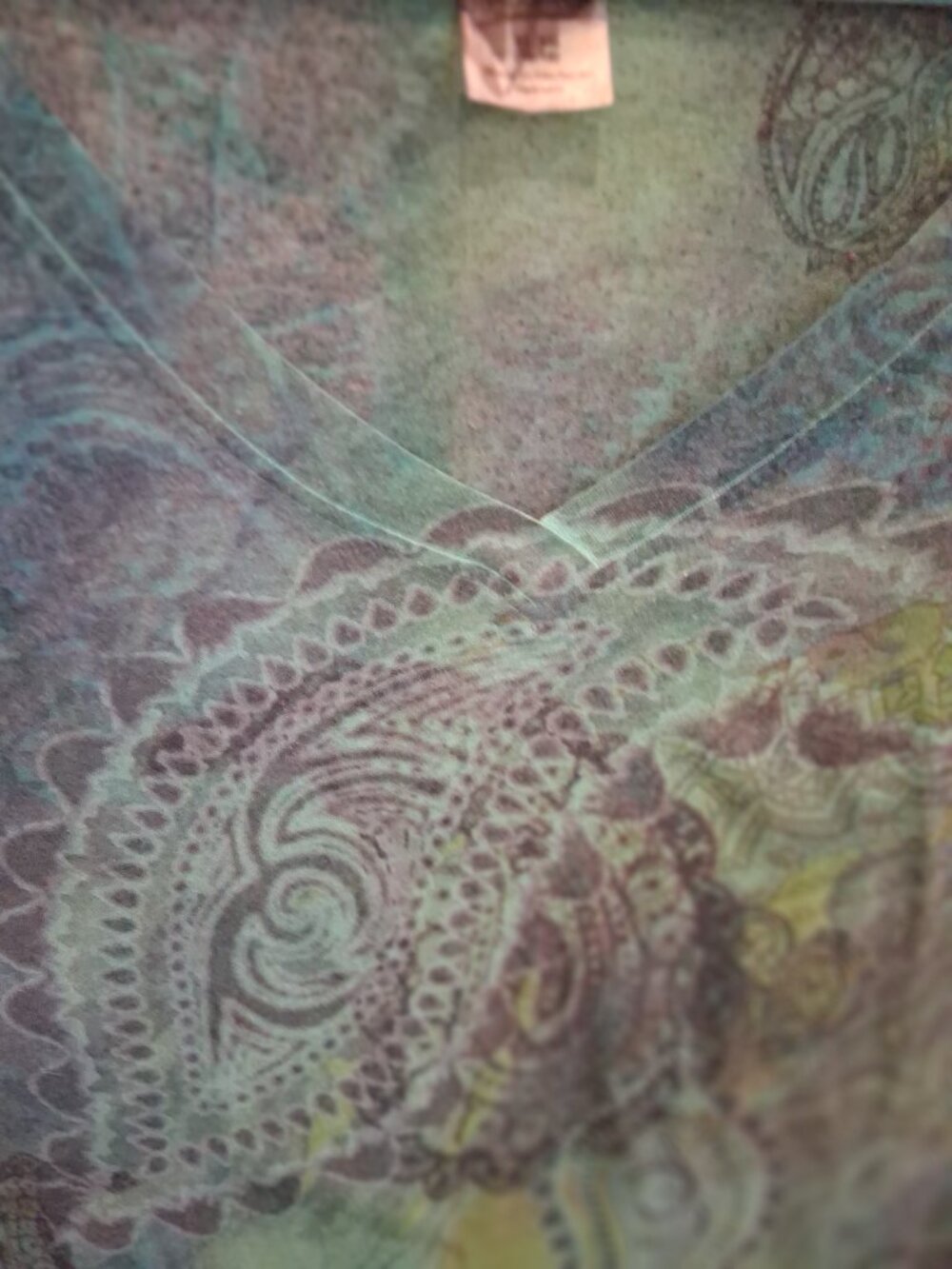 Appropriate Behavior Teal Green Paisley V-Neck Blouse Top Sz XL Short Sleeve - Picture 7 of 9